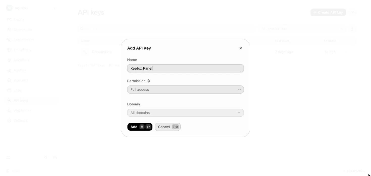 Создание API-ключа с полным доступом